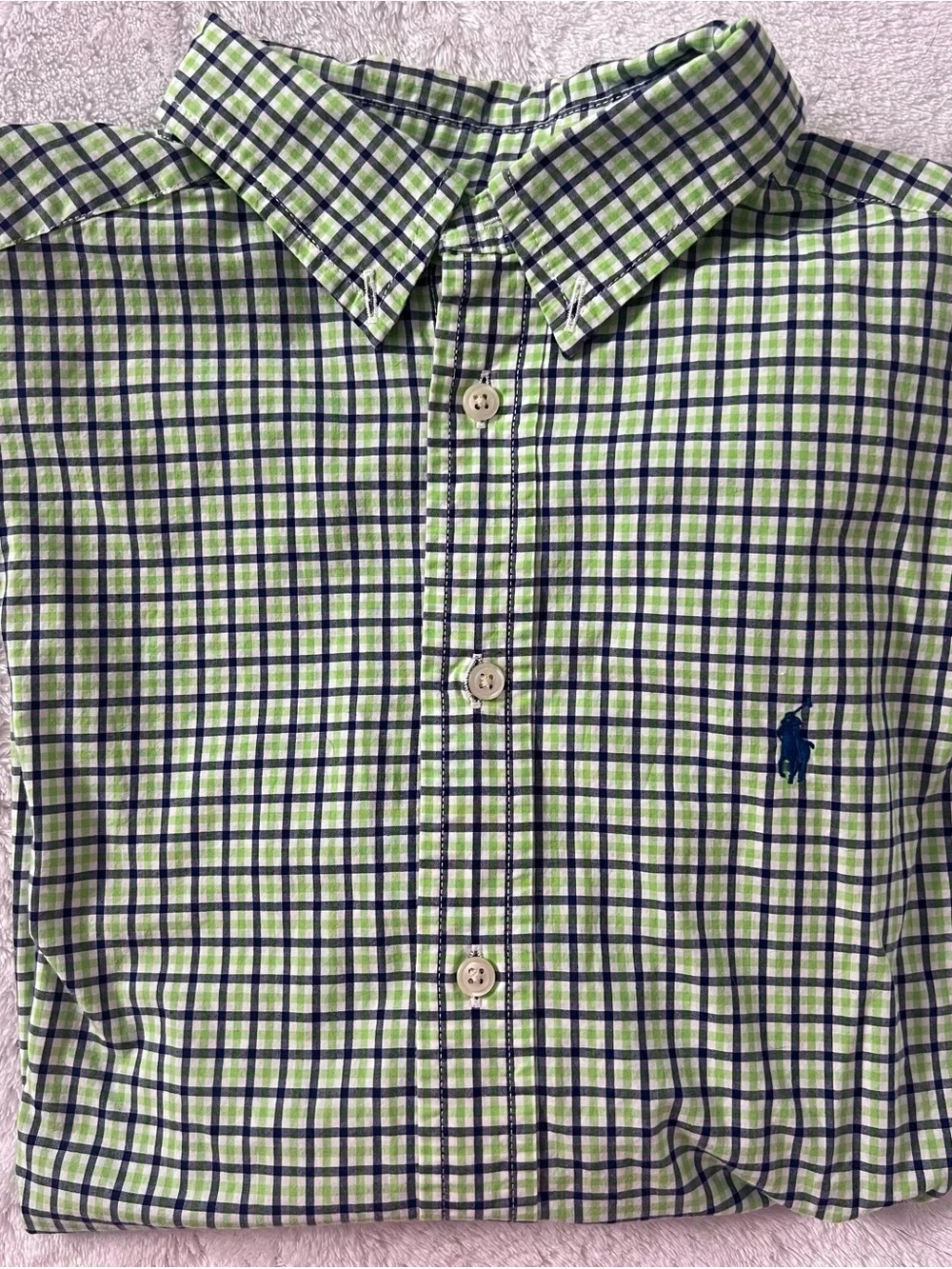 Ralph Lauren Navy & Lime Plaid Cotton Button-Down Shirt boys L(14-16) VGUC